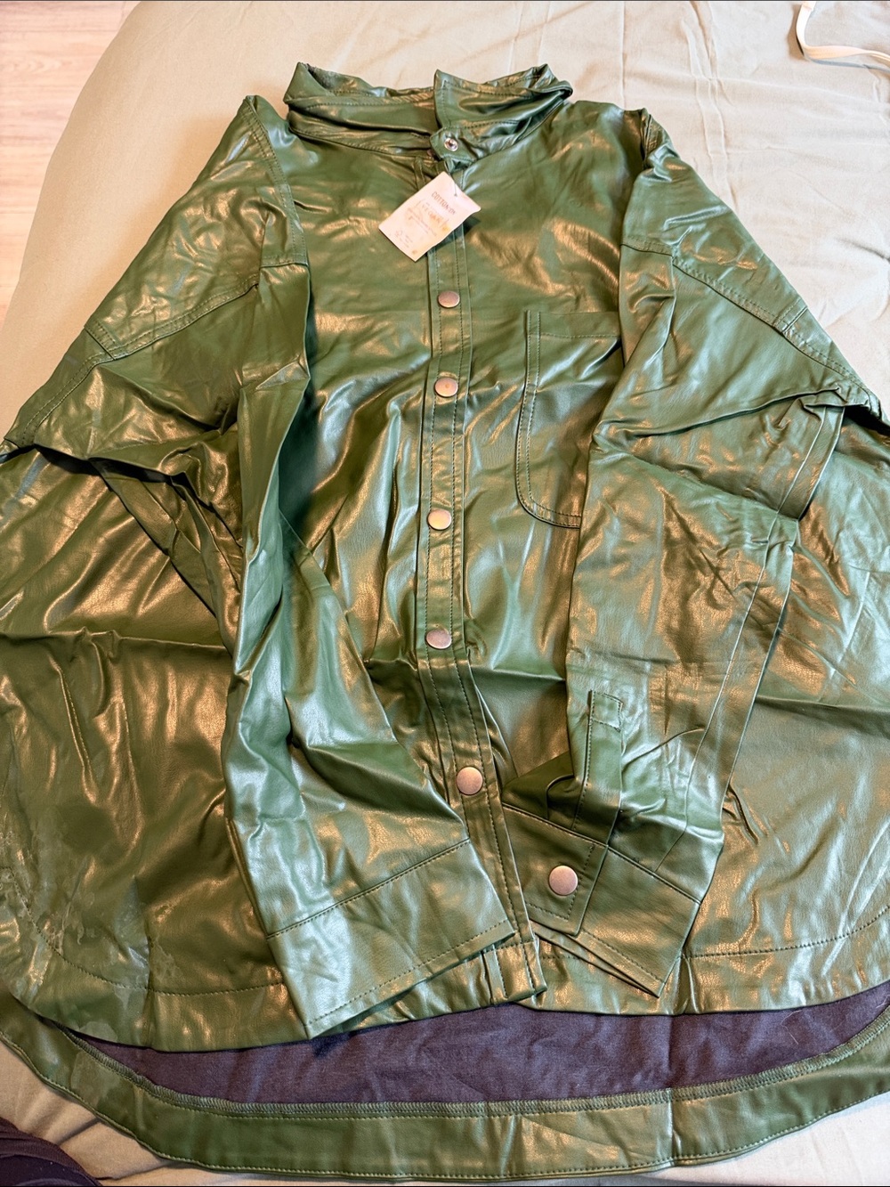 Cotton On Green Faux-Leather Raincoat with Snap Front